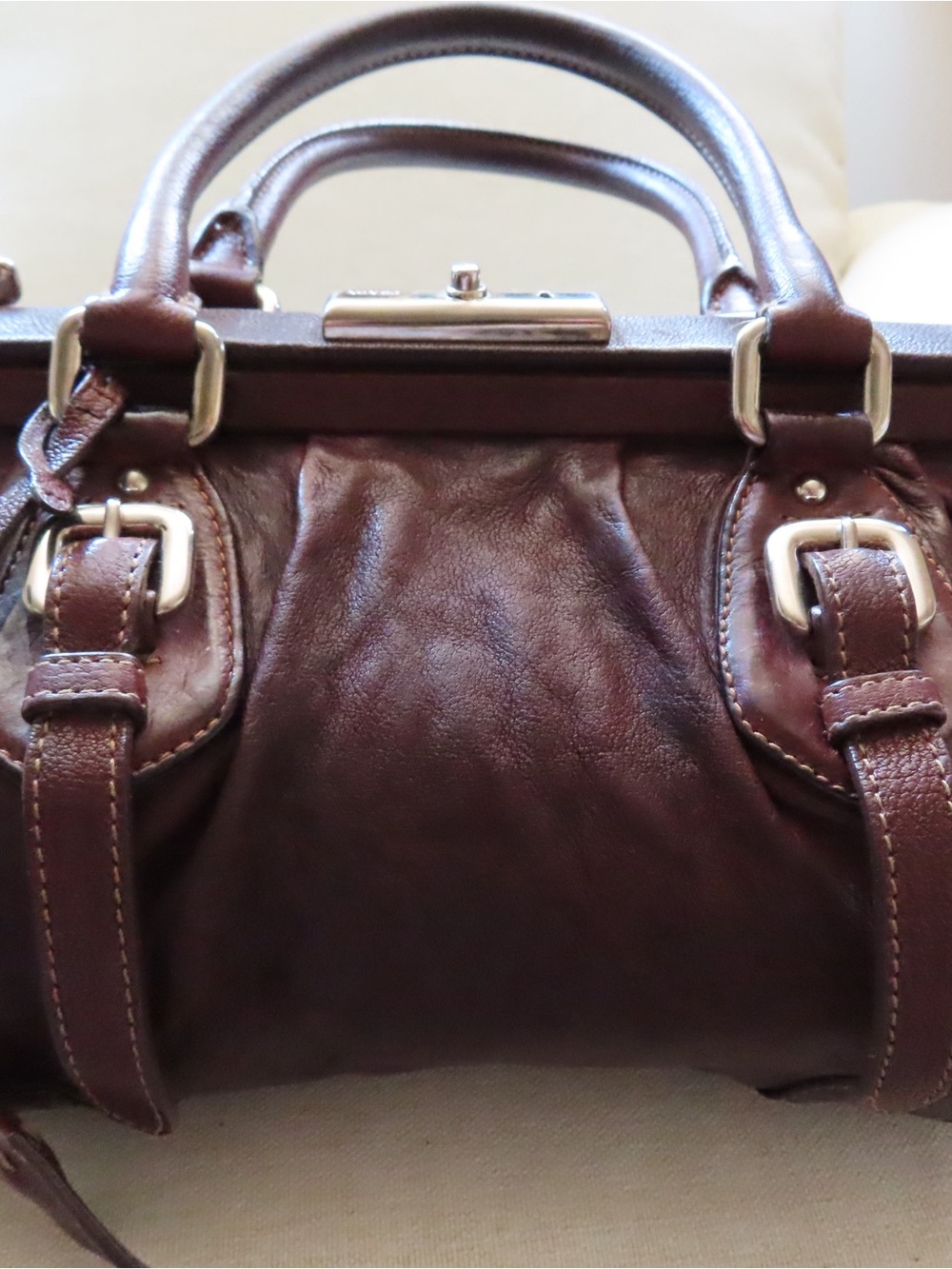 Vintage Prada Brown Leather Doctor Bag Frame Top Handle Handbag - Picture 3 of 16